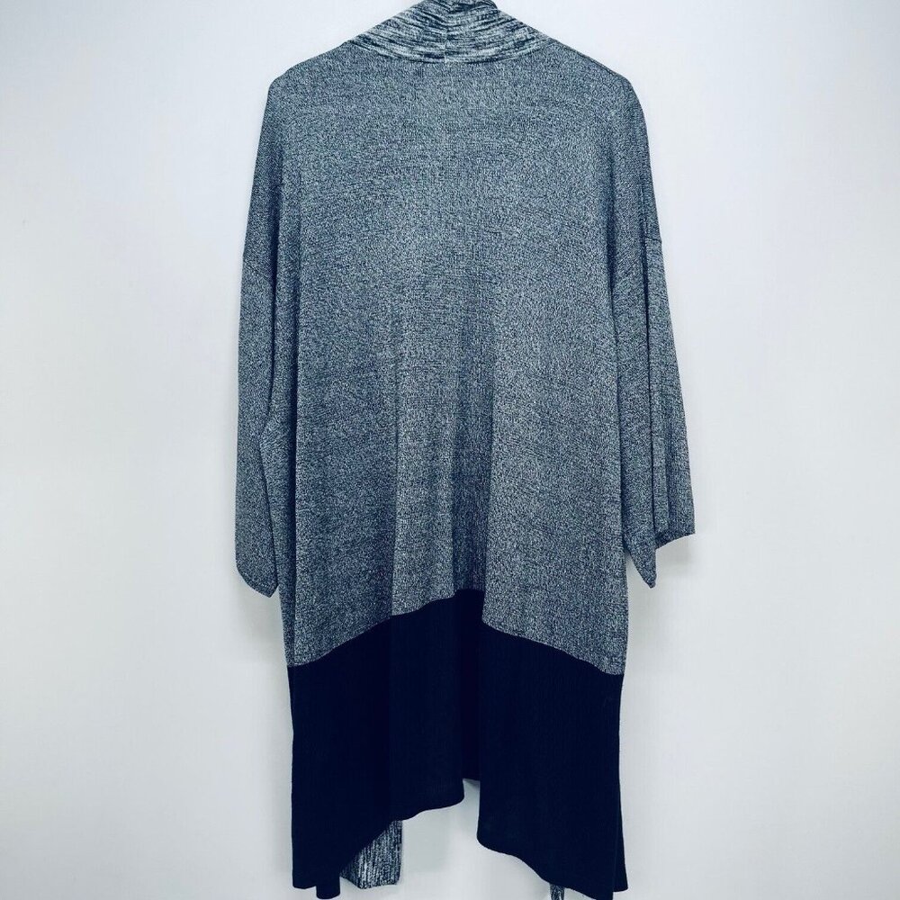 Chicos Sweater Cardigan Sz 2 Black Gray Knit Midi Kimono Open Front Casual - Picture 9 of 9